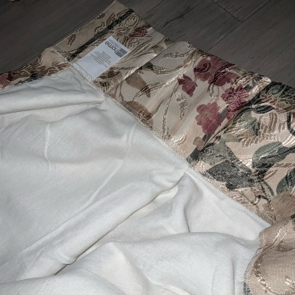 Pair JCPenny Pinch Pleat Lined Burgundy Olive & Tan Floral Curtains 50 X 84 NEW - Picture 3 of 7